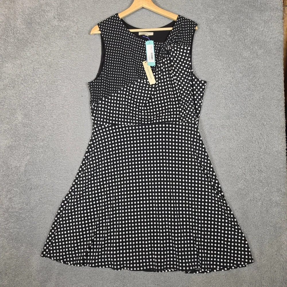 41 Hawthorn Bella Knit Dress Womens Large Black New Polka Dot Sleeveless Flare